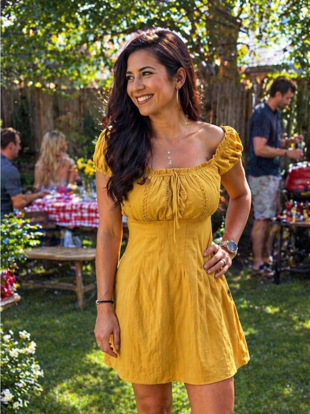 Lulu's Mustard Yellow Puff Sleeve Mini Dress